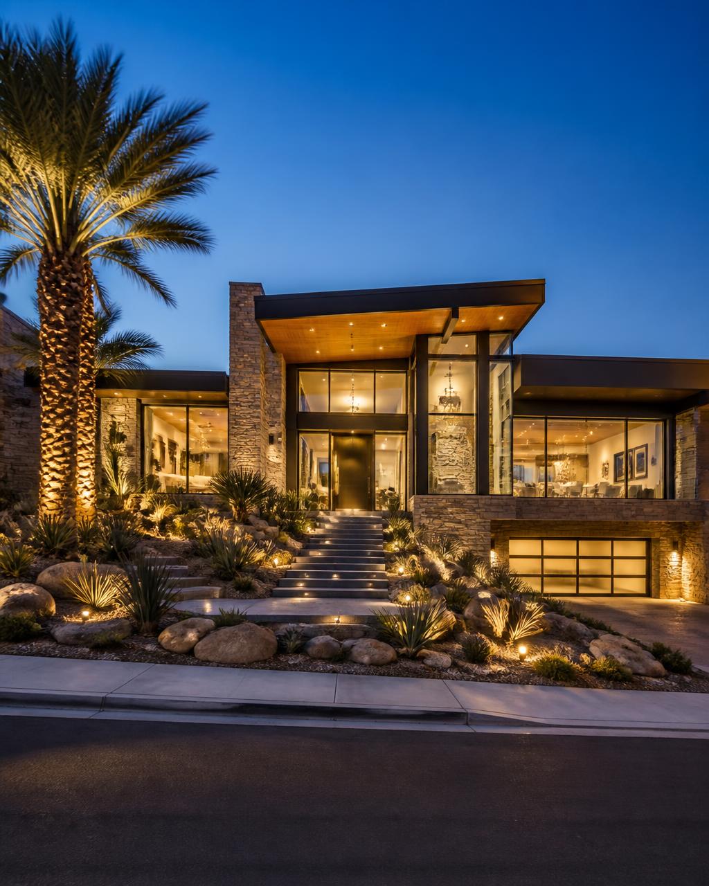 Luxury Las Vegas home lit at twilight